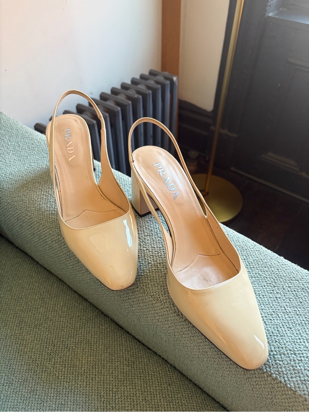 Prada Ivory Patent Leather Slingback Heels - Picture 3 of 7